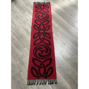 James Peter James Pure New Wool Scarf Wrap Red Black Art To Wear Unisex Fringe